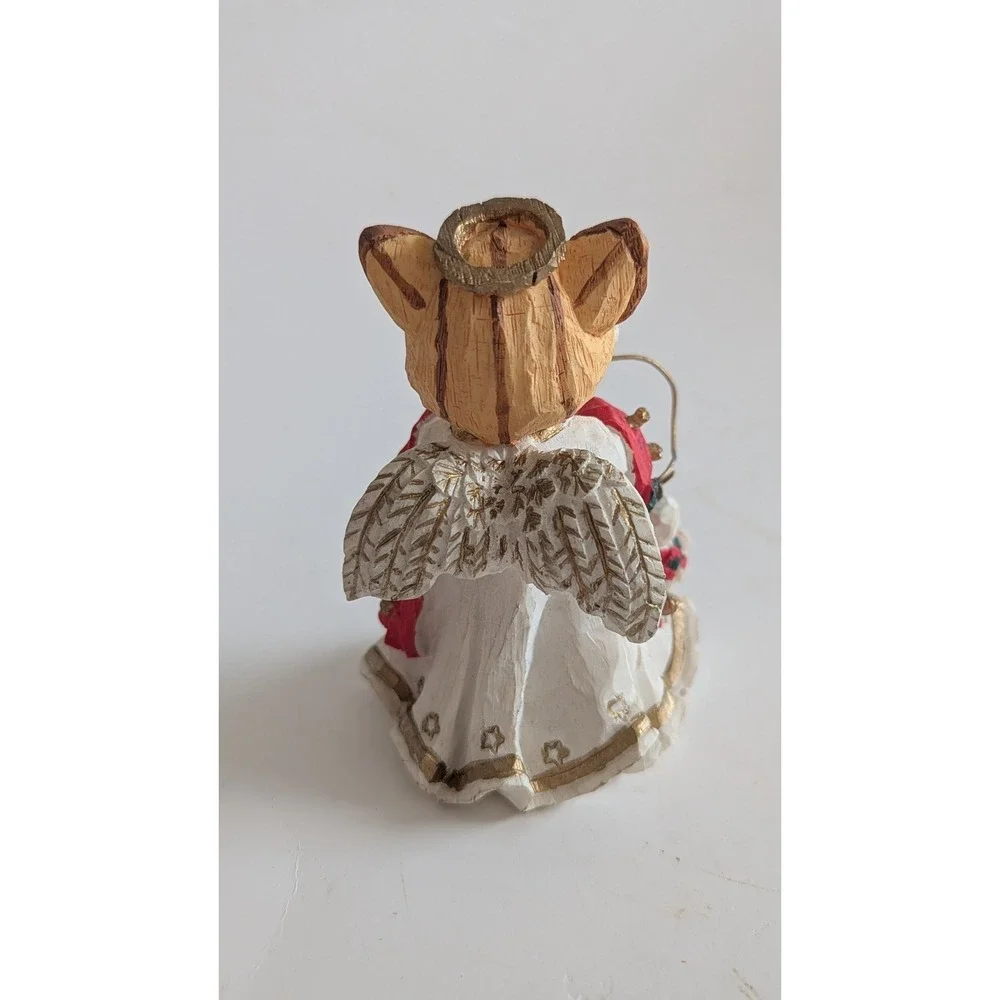Orange Tabby Cat Angel Christmas Figurine with Snowman Folk Art Resin 4 Inch